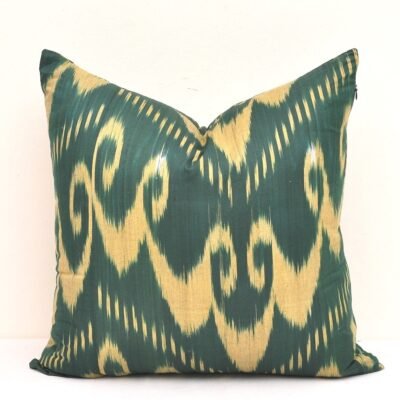 Green Accent Ikat Organic Cotton Pillow