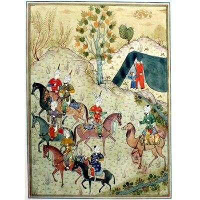 Miniature painting Mughals Prince Hunting scene