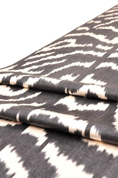 Black White Silk Ikat Cloth