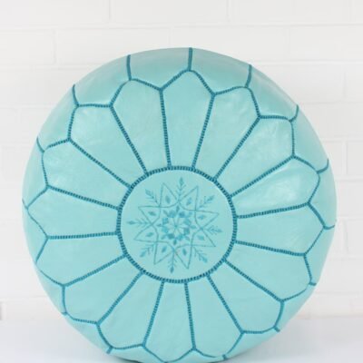 Turquoise Moroccan Leather Ottoman Pouf