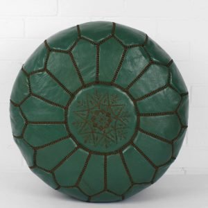 Dark Green Moroccan Natural Leather Pouf