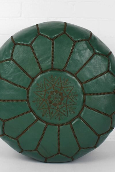 Dark Green Moroccan Natural Leather Pouf