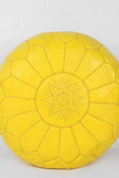 Moroccan Leather Ottoman Yellow Pouf