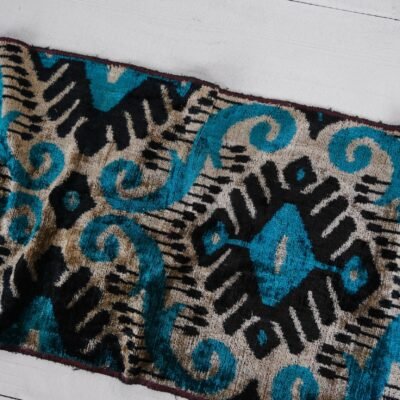 Alternative view of Turquoise Blue Velvet Ikat Fabric