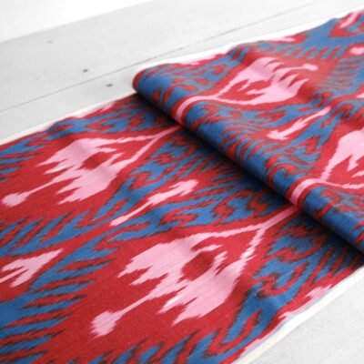 Red Blue Silk Ikat Textile
