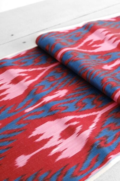 Red Blue Silk Ikat Textile