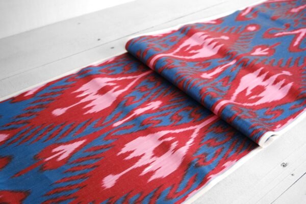 Red Blue Silk Ikat Textile