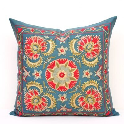 Embroidered Blue Suzani Pillow