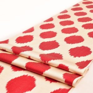 Red Polka Dot Designer Ikat Fabric