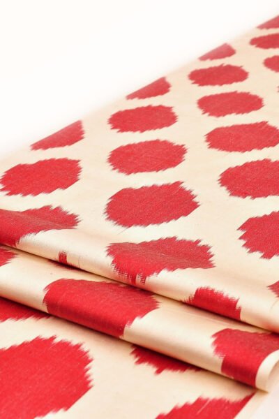 Red Polka Dot Designer Ikat Fabric