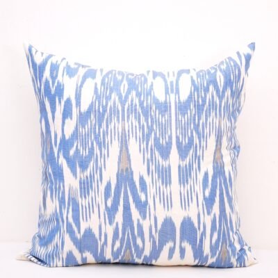 Blue designer ikat throw pillow cover