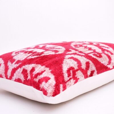 Alternative view of Red White Designer Ikat Velvet Throw Pillow