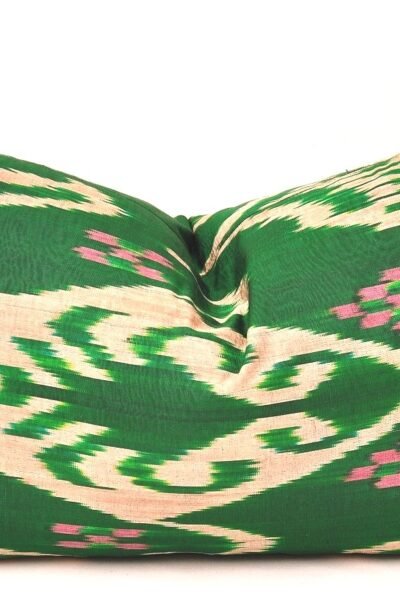 Green Ikat Lumbar Pillow Cover