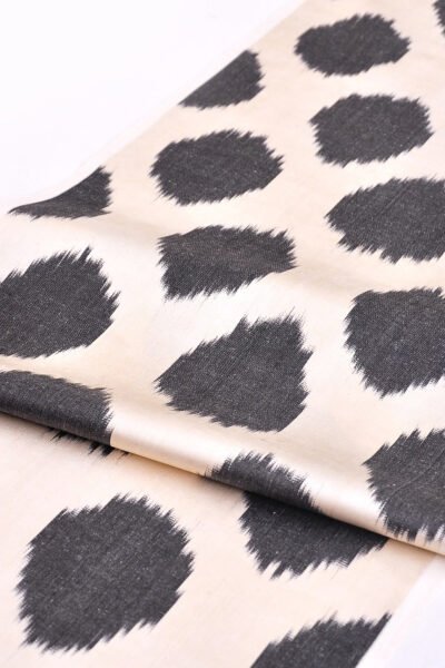 Black White Polka Dot Ikat Fabric