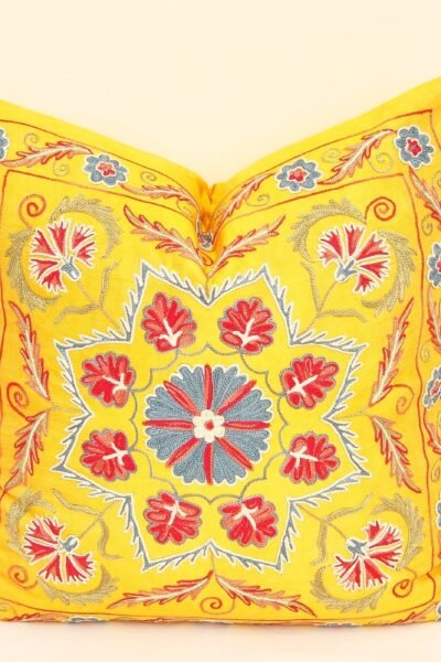 Yellow Suzani Throw Toss Pillow