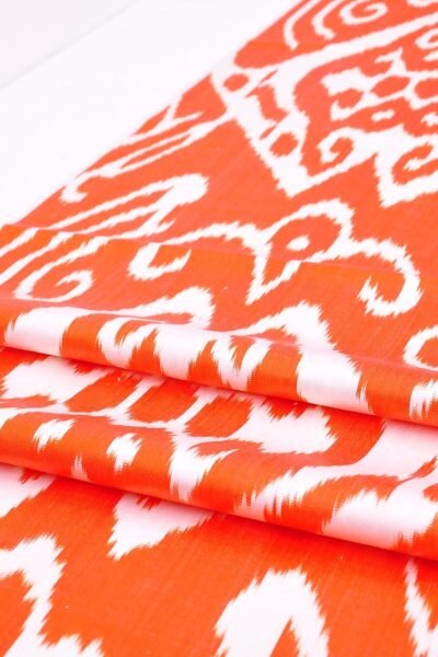 Ikat Fabric Orange Handloom Ikat Silk Textile