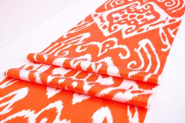 Ikat Fabric Orange Handloom Ikat Silk Textile