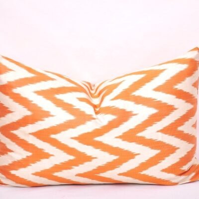 Orange Chevron Silk Ikat Lumbar Pillow