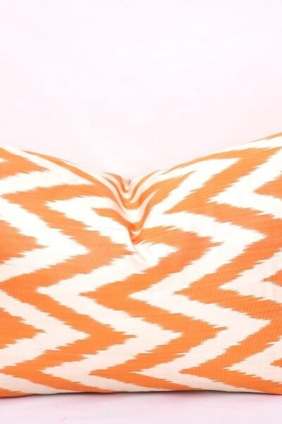 Orange Chevron Silk Ikat Lumbar Pillow