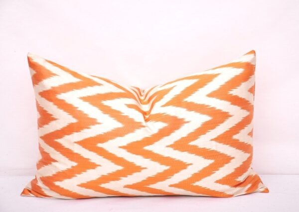 Orange Chevron Silk Ikat Lumbar Pillow