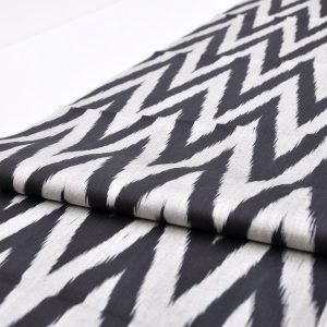 Black White Chevron Ikat Silk Fabric