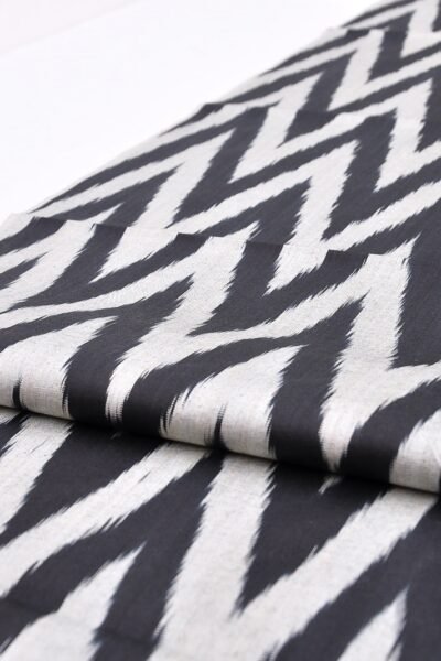 Black White Chevron Ikat Silk Fabric