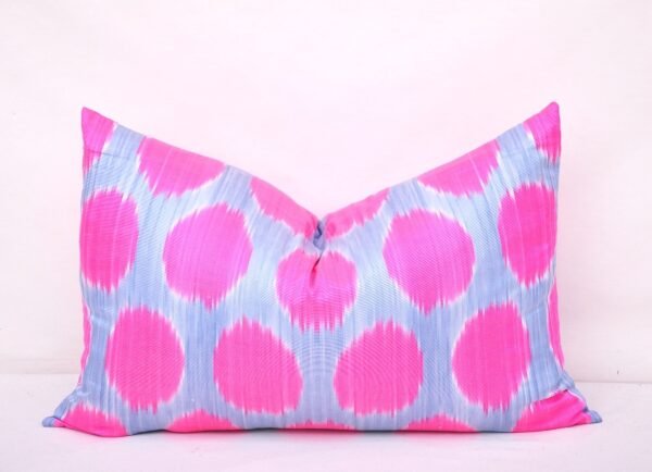 Pink Polka Dot Ikat Lumbar Pillow