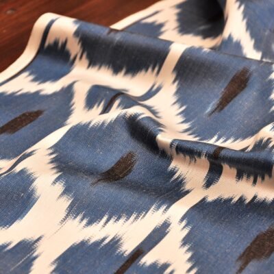 Alternative view of Navy Blue Leaf Ikat Fabric