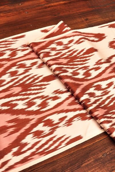 Brick-Red Ikat Silk and Cotton Fabric