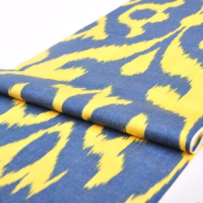 Yellow Blue Ikat Boho Fabric
