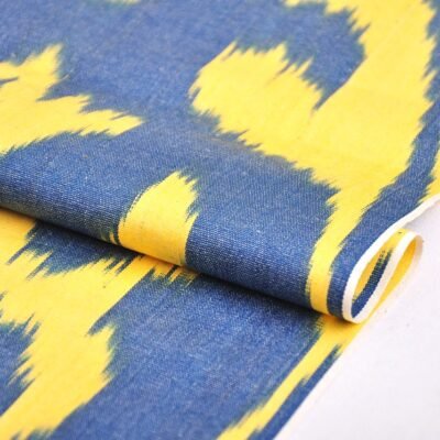 Alternative view of Yellow Blue Ikat Boho Fabric