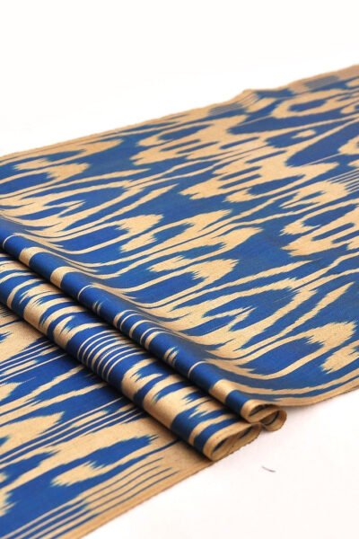 Soft walnut on blue Ikat Fabric 