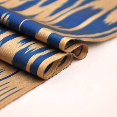 Alternative view of Soft walnut on blue Ikat Fabric