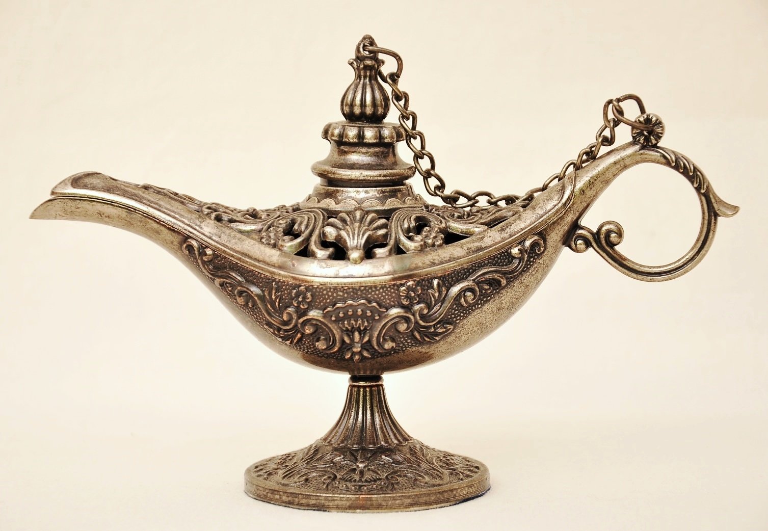 Vintage Oil Burning Engraved Brass Genie Lamp - antiques - by
