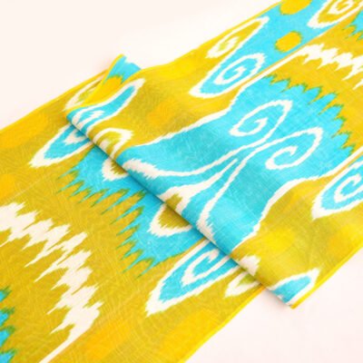 Lime Green Blue Indian Ikat Fabric