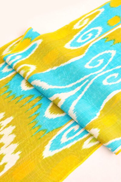 Lime Green Blue Indian Ikat Fabric