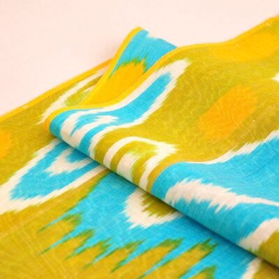 Alternative view of Lime Green Blue Indian Ikat Fabric
