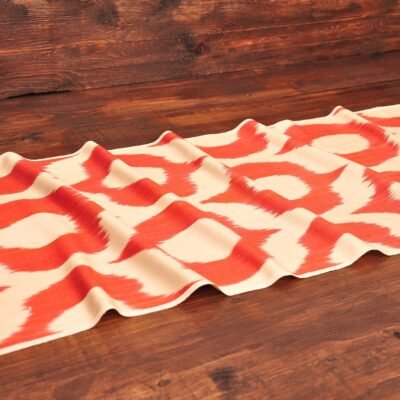 Orange White Silk Ikat Fabric