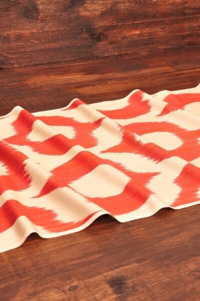 Orange White Silk Ikat Fabric