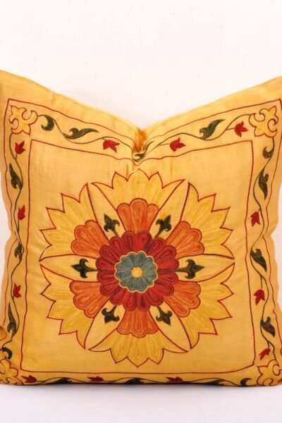 Sunflower Motif Stitched Yellow Suzani Pillow