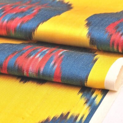 Alternative view of Blue pomegranate Yellow Ikat fabric