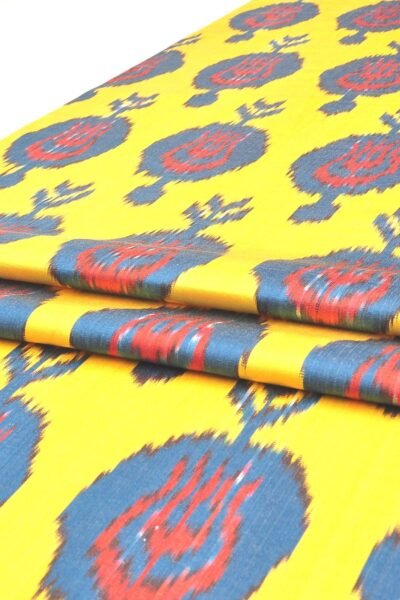 Blue pomegranate Yellow Ikat fabric