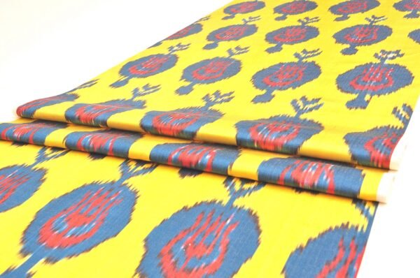Blue pomegranate Yellow Ikat fabric