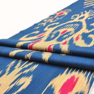 Blue Red Tan Ikat Fabric By The Yard