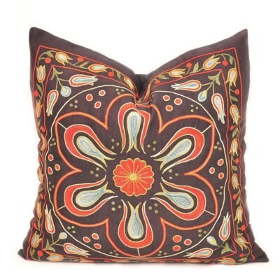 Black Pillow Suzani Embroidered Accent