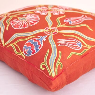 Alternative view of Red Suzani Tulip Embroidered Pillow