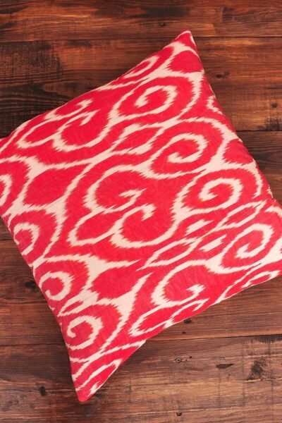 Scroll Reddish Silk and Cotton Cushion