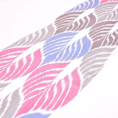 Alternative view of Pink Blue Gray Leaf Design Ikat Fabric