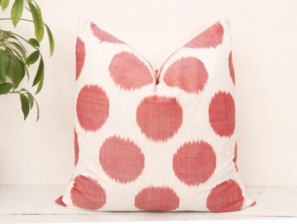 Red Polka dot pillow ikat