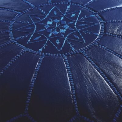 Alternative view of Navy Blue Natural Leather Moroccan Pouffe Ottoman